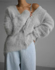 Women's beige cashmere cardigan with loose fit
