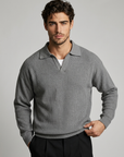 Men’s grey men's long sleeve knitted polo shirt