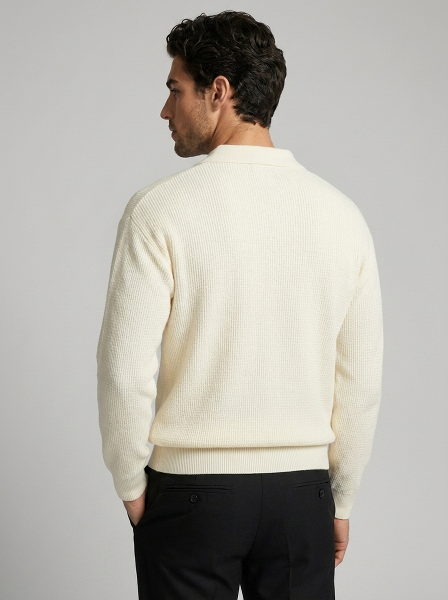 Men’s grey men's long sleeve knitted polo shirt