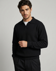 Men’s grey men's long sleeve knitted polo shirt