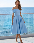 Women’s sky blue women's off-shoulder midi dress