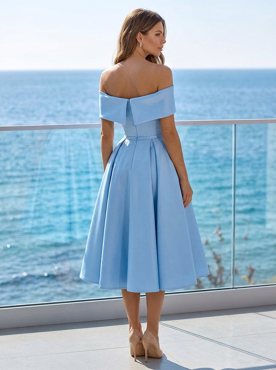 Women’s sky blue women's off-shoulder midi dress