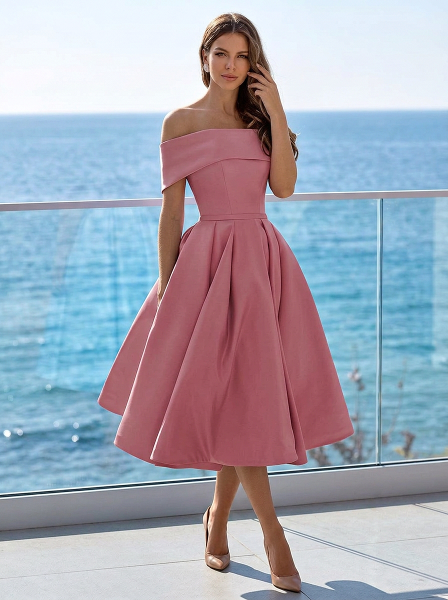 Women’s sky blue women's off-shoulder midi dress