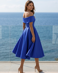 Women’s sky blue women's off-shoulder midi dress