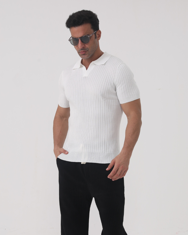 Men’s white men's ribbed polo shirt