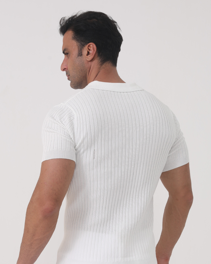Men’s white men's ribbed polo shirt