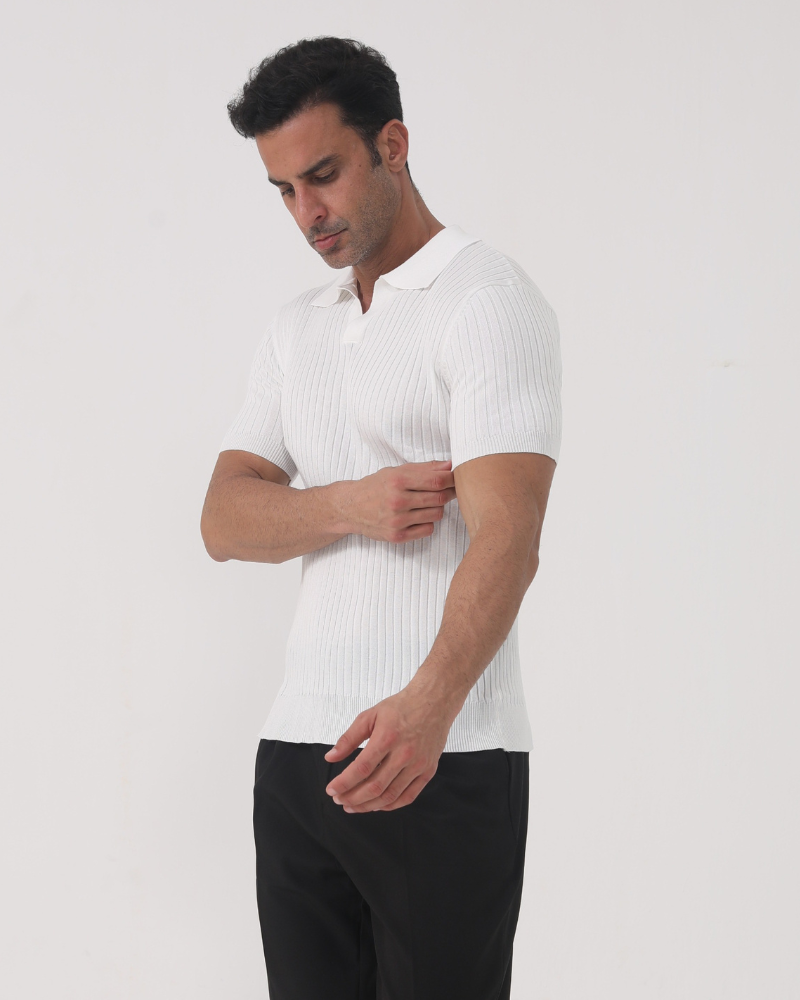 Men’s white men's ribbed polo shirt