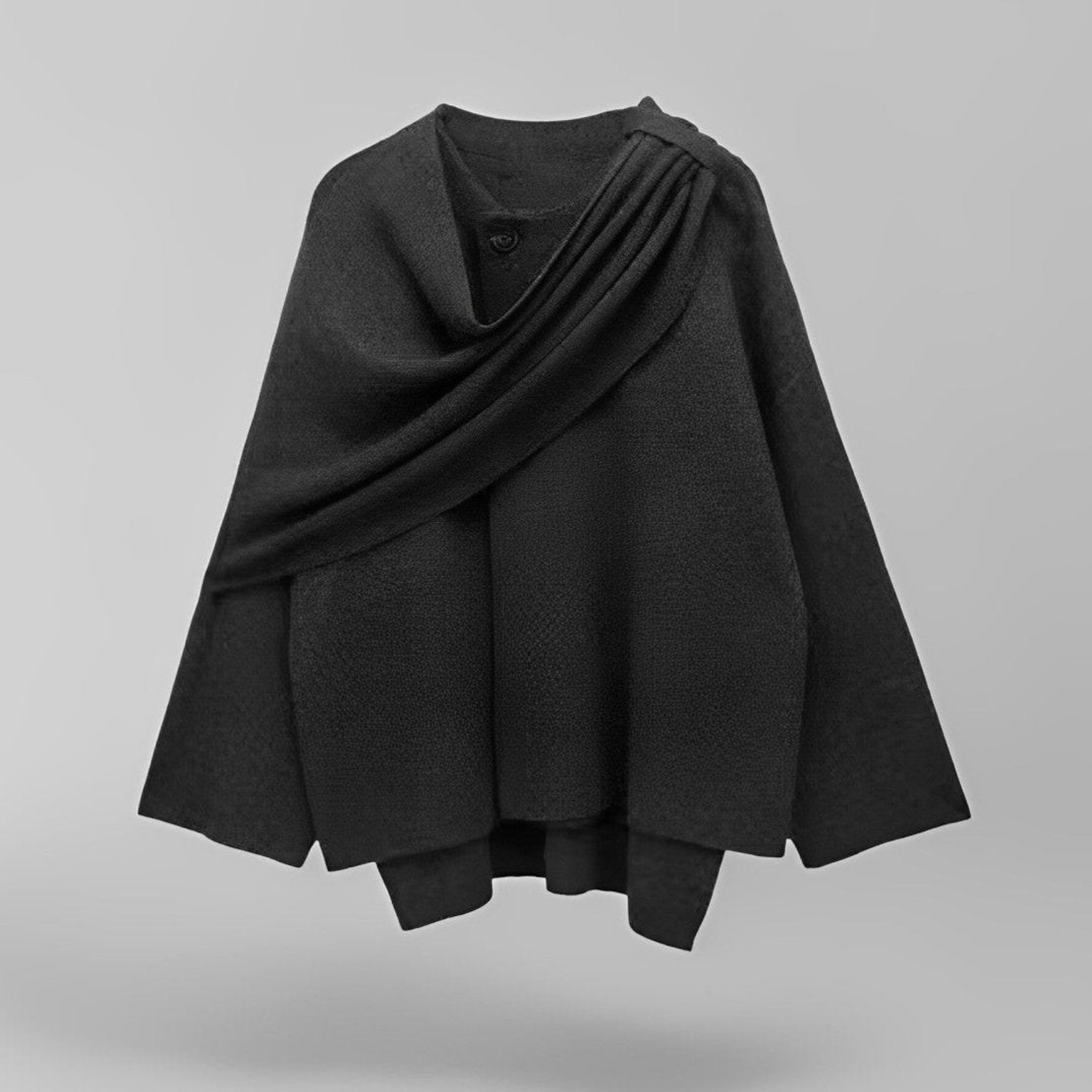 Women's dark grey asymmetrical wool poncho knit wrap winter outerwear