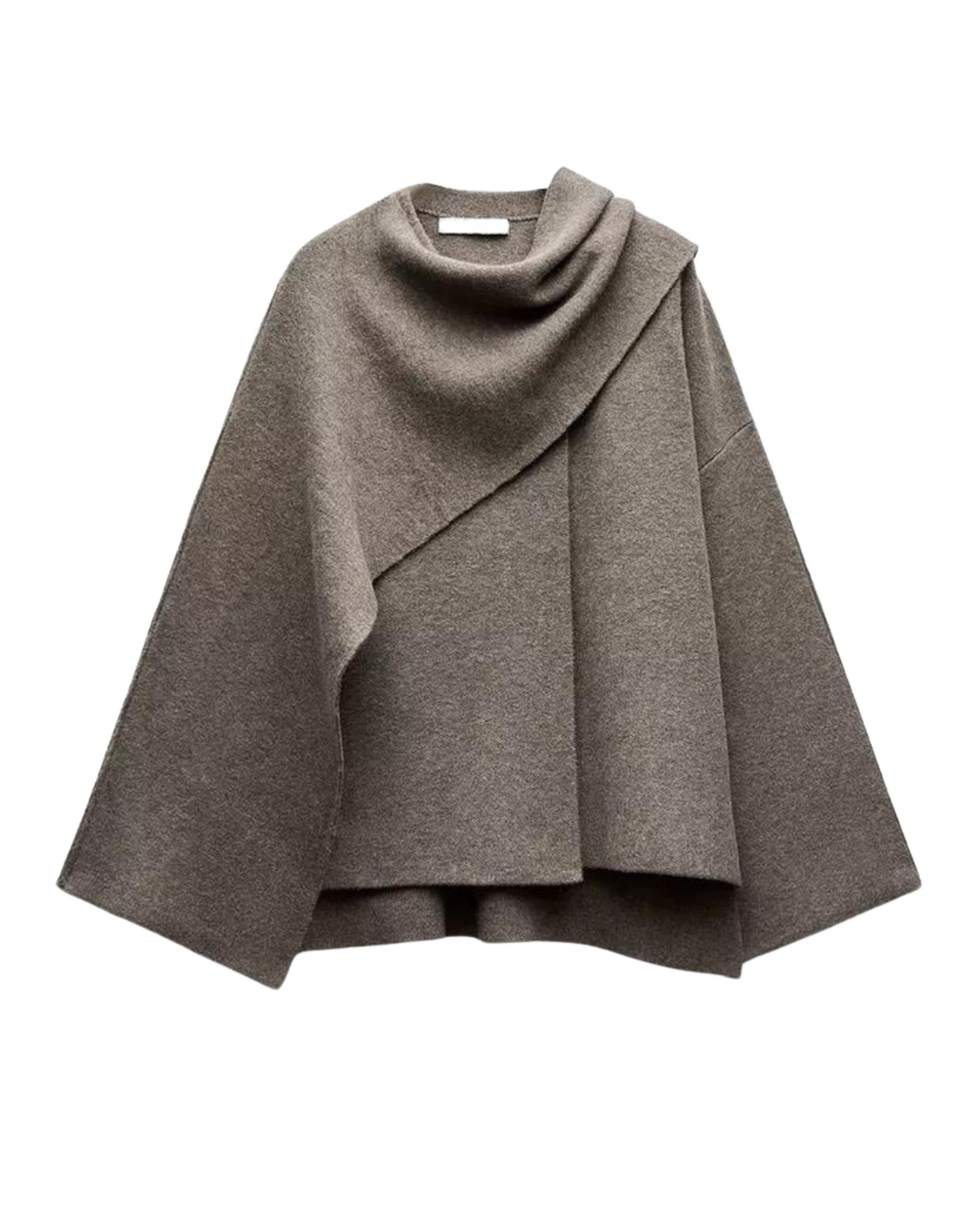 Women's dark grey wool poncho asymmetrical knit wrap outerwear