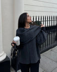 Women's dark grey asymmetrical wool poncho knit wrap winter outerwear