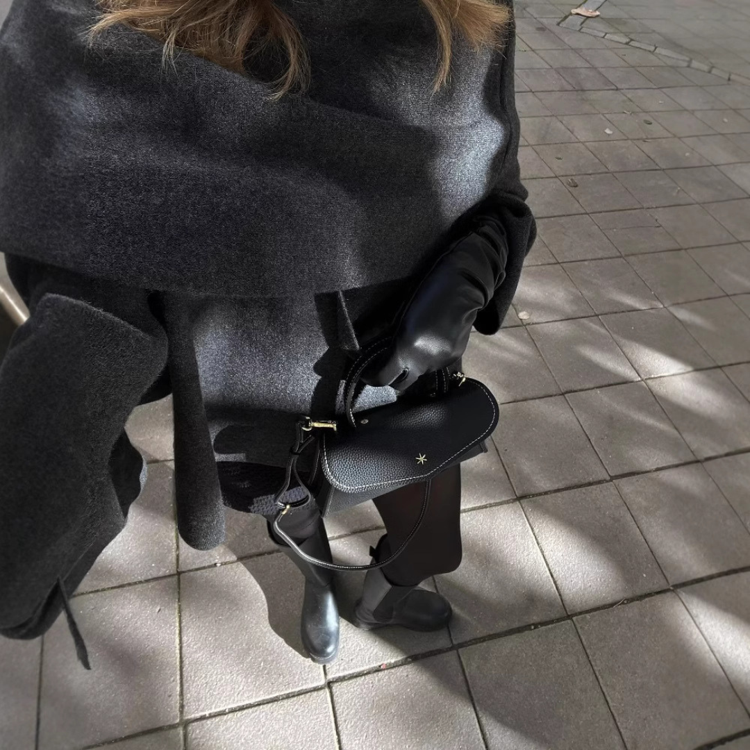 Women's dark grey asymmetrical wool poncho knit wrap winter outerwear