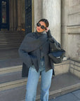 Women's dark grey asymmetrical wool poncho knit wrap winter outerwear