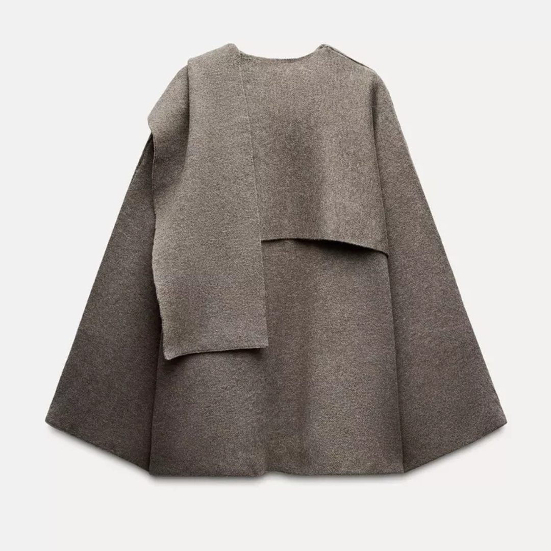 Women's dark grey wool poncho asymmetrical knit wrap outerwear