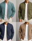 Men's brown minimalist zip-up jacket with stand collar
