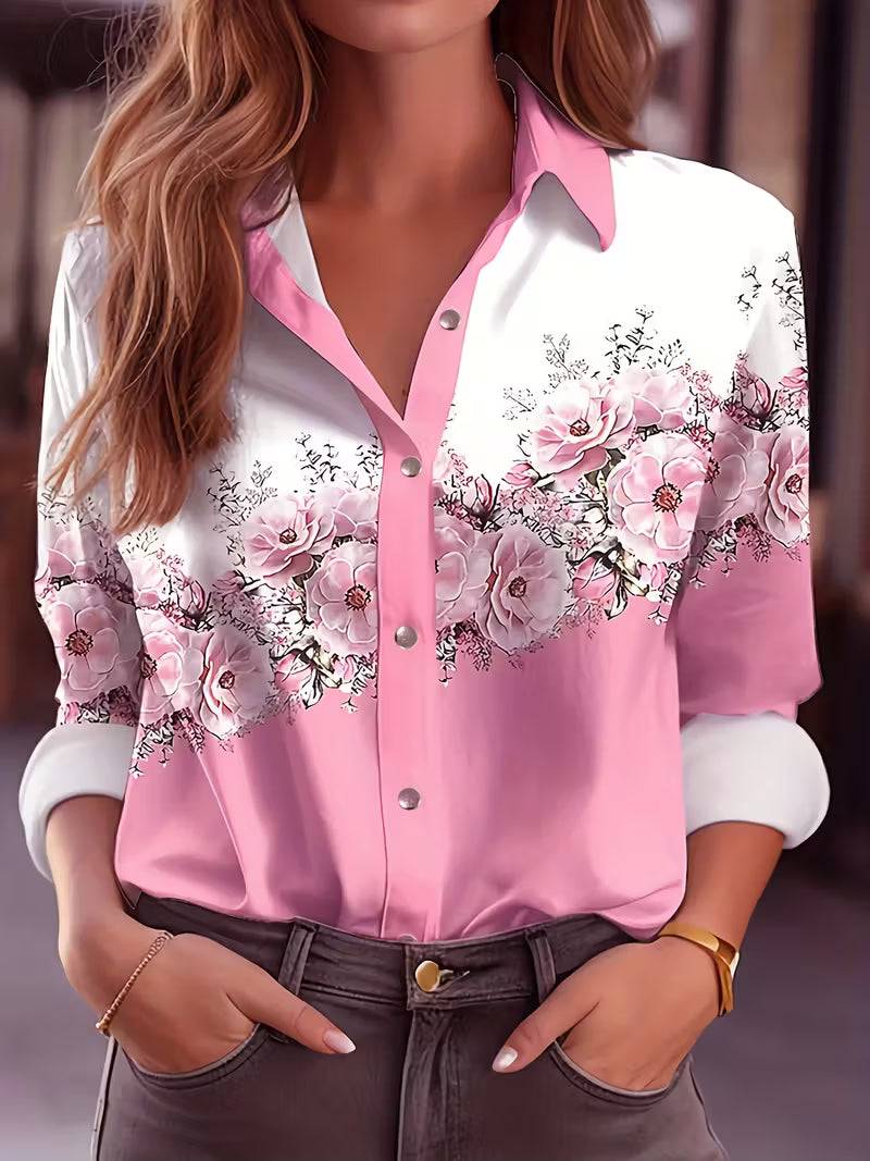 Floral Blouse Long Sleeve Button-Down Top 0