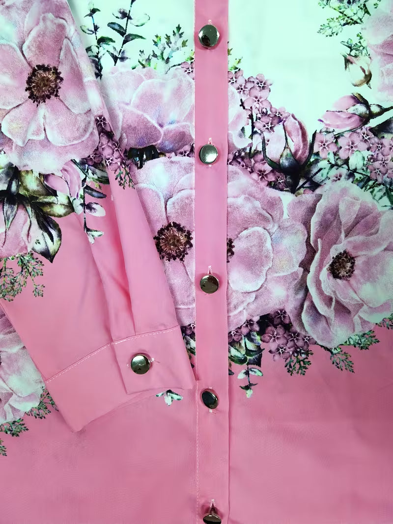 Floral Blouse Long Sleeve Button-Down Top 1