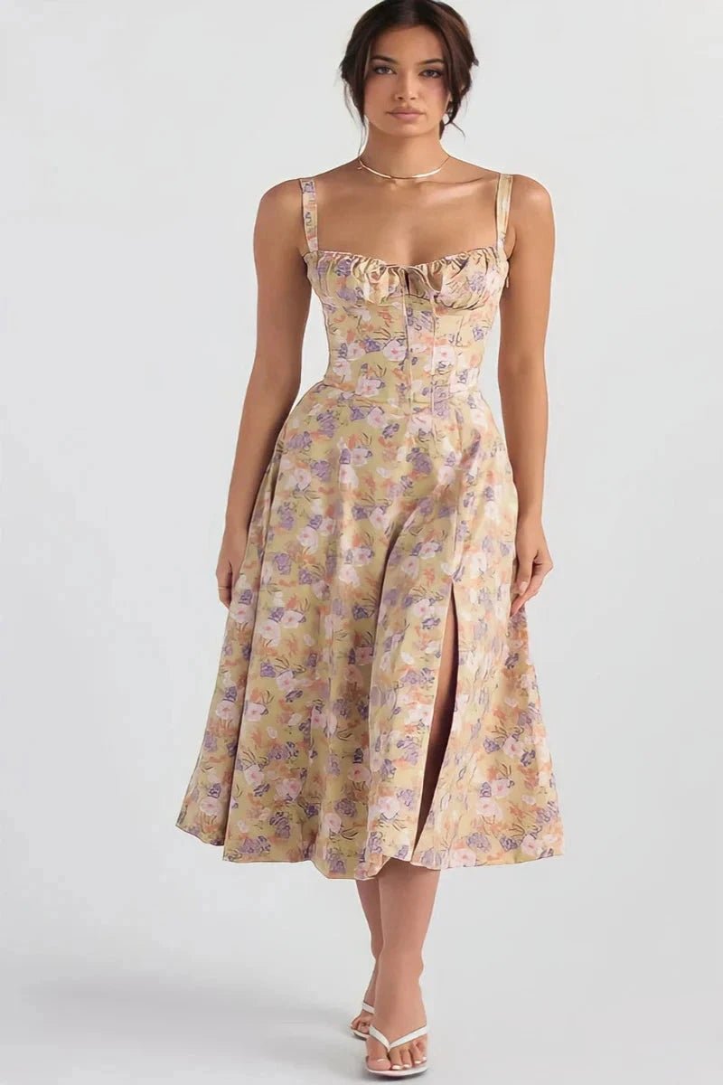 Floral Bustier Summer Dress With Side Slit 11
