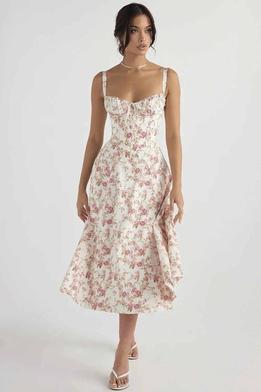Floral Bustier Summer Dress With Side Slit 13