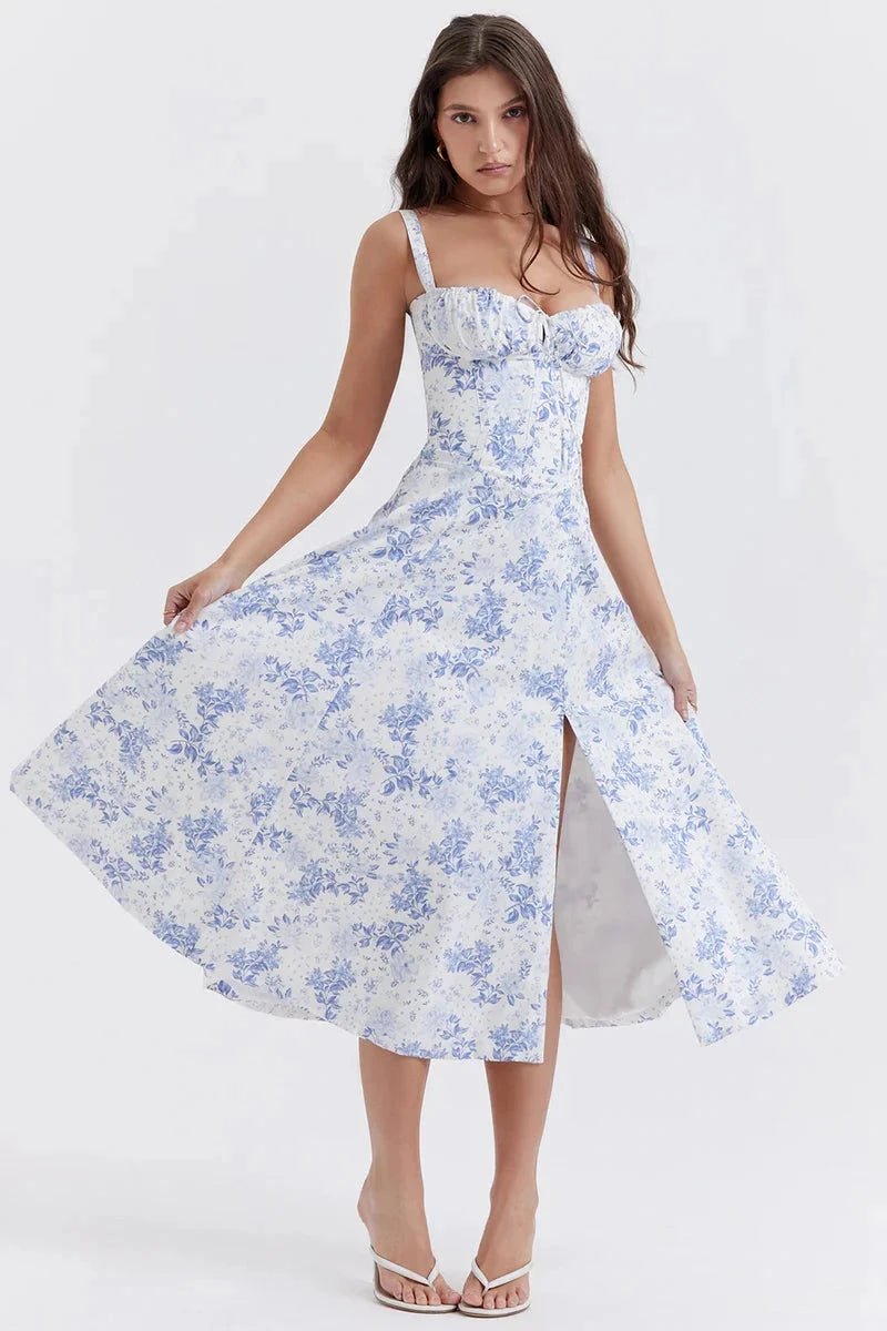 Floral Bustier Summer Dress With Side Slit 9