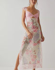 Floral Lace Sheath Dress With Side Slit 0