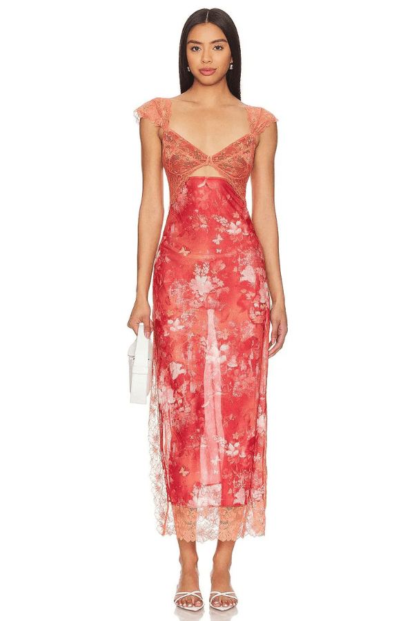 Floral Lace Sheath Dress With Side Slit 14