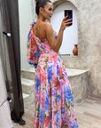 Floral Maxi Dress One-Shoulder Design Flowing Silhouette Evening Wear 3