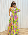 Floral Maxi Dress One-Shoulder Design Flowing Silhouette Evening Wear 5