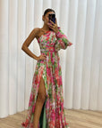 Floral Maxi Dress One-Shoulder Design Flowing Silhouette Evening Wear 6