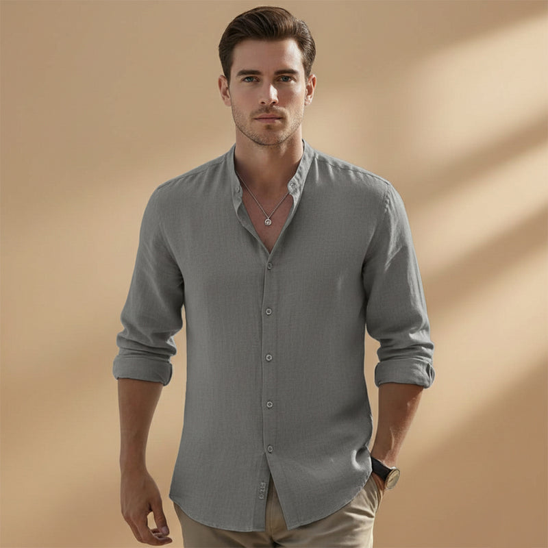 Fresh Men's Shirt Long Sleeve Stand-Up Collar 10