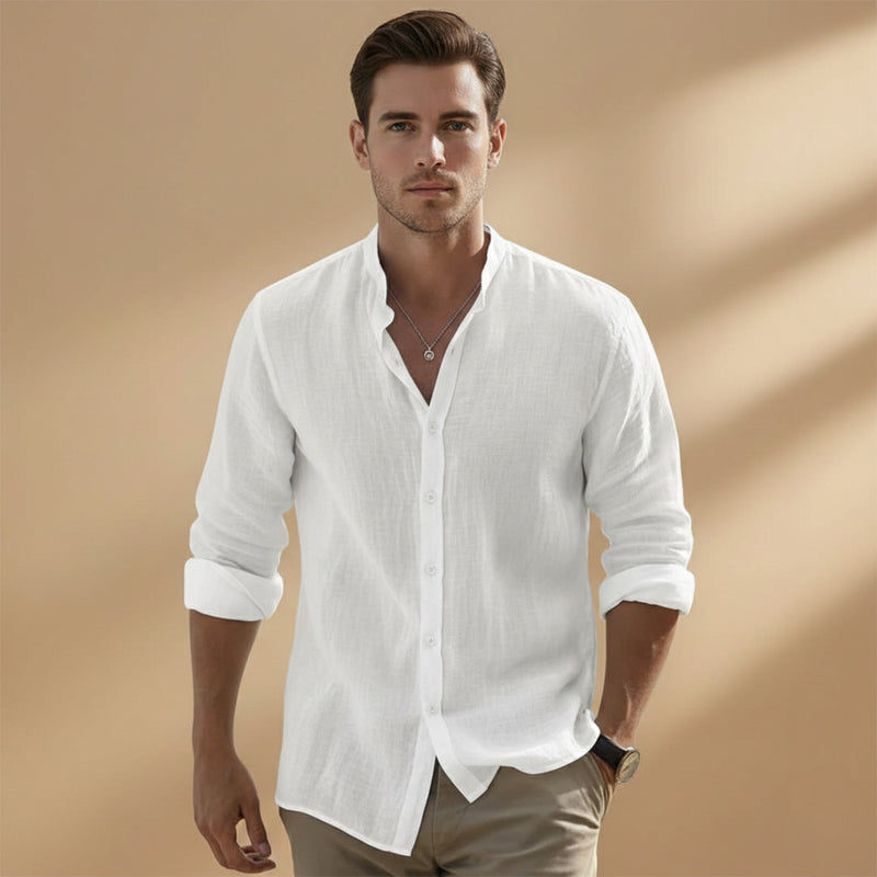 Fresh Men's Shirt Long Sleeve Stand-Up Collar 9