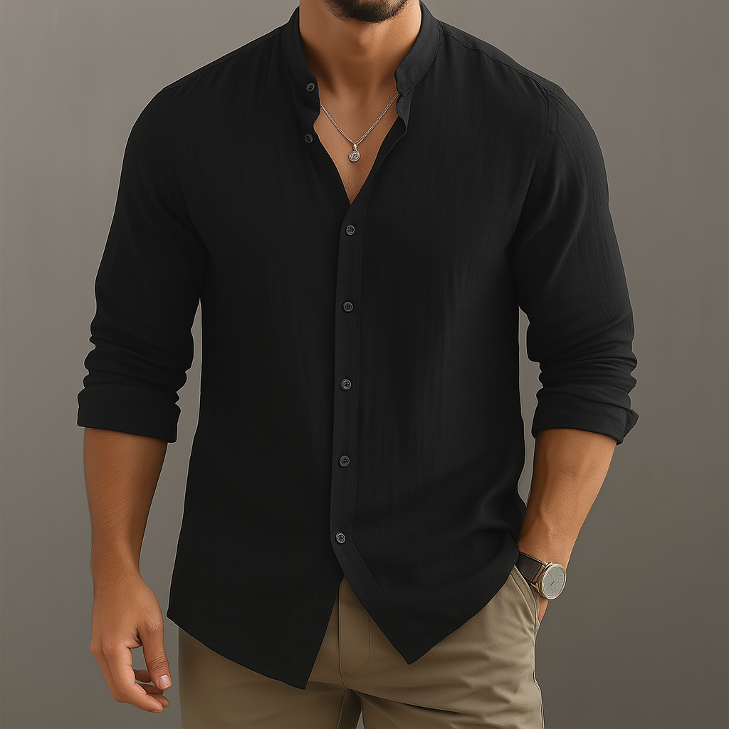 Fresh Men's Shirt With Band Collar For Summer 1