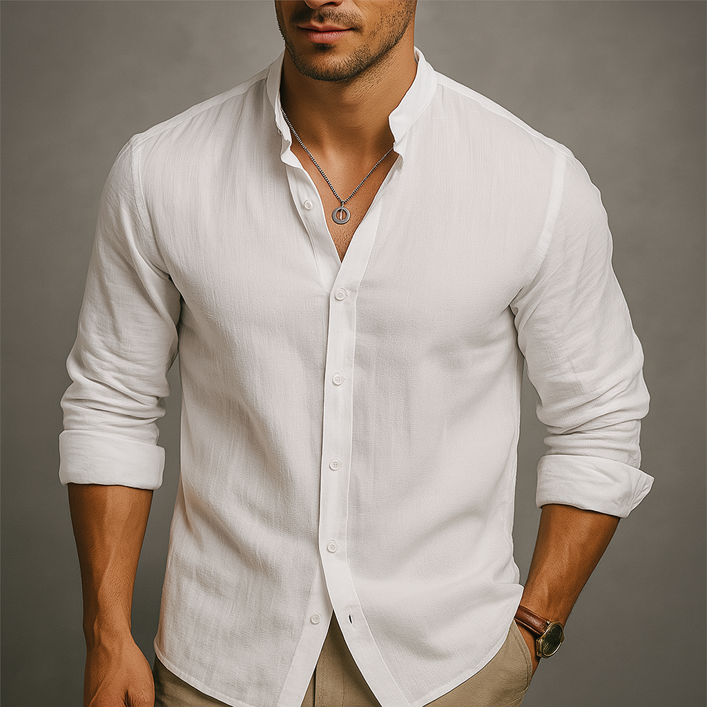 Fresh Men's Shirt With Band Collar For Summer 2