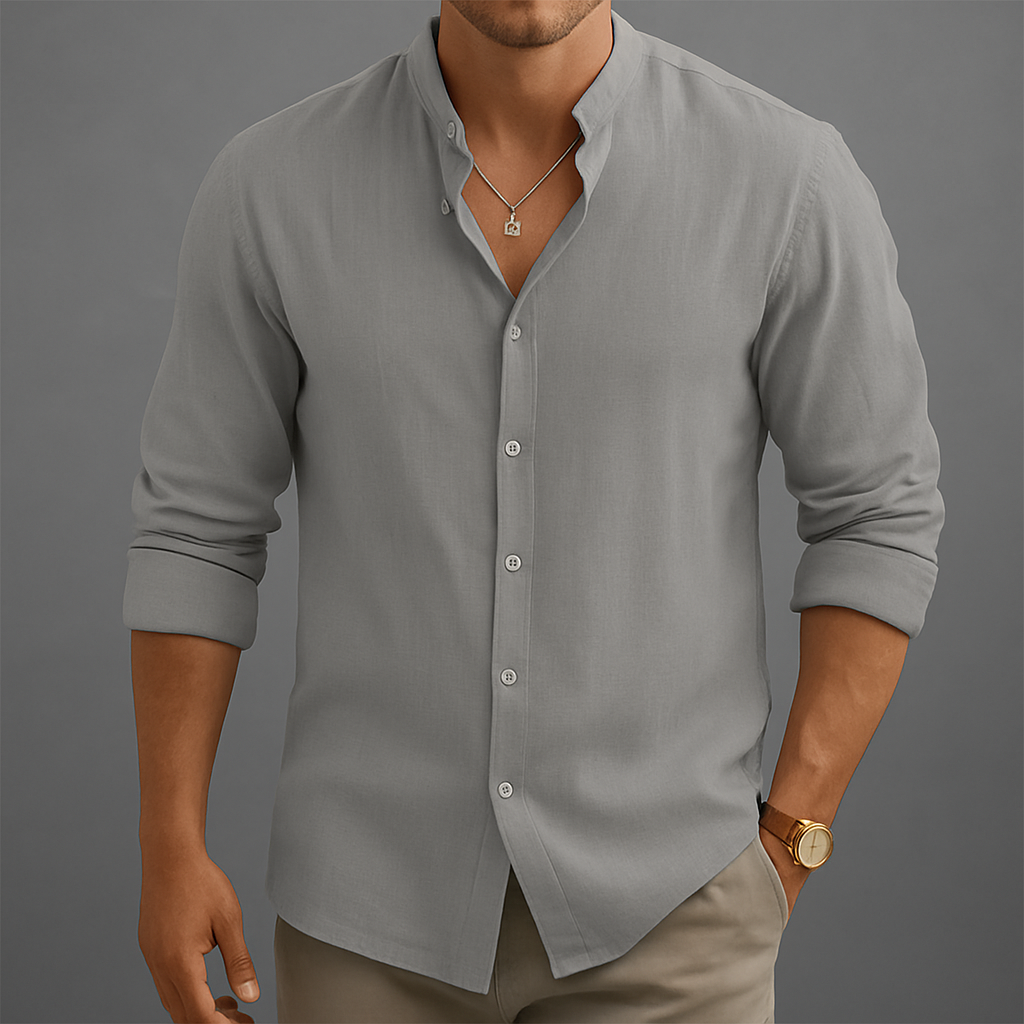 Fresh Men's Shirt With Band Collar For Summer 3