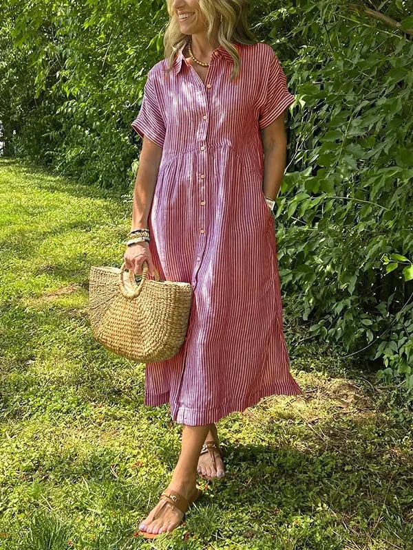 Fresh Striped Midi Women's Dress With Button-Up Front 3