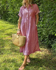 Fresh Striped Midi Women's Dress With Button-Up Front 3