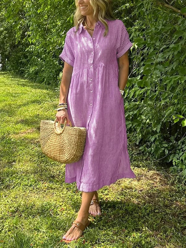 Fresh Striped Midi Women's Dress With Button-Up Front 5