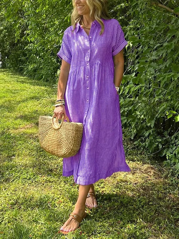 Fresh Striped Midi Women's Dress With Button-Up Front 6