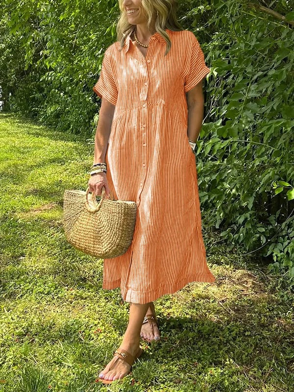 Fresh Striped Midi Women's Dress With Button-Up Front 8