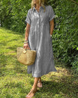 Fresh Striped Midi Women's Dress With Button-Up Front 9
