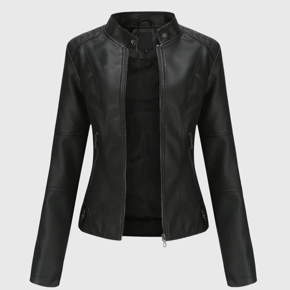 Women's black faux leather biker jacket