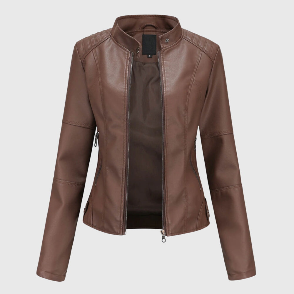 Women's black faux leather biker jacket