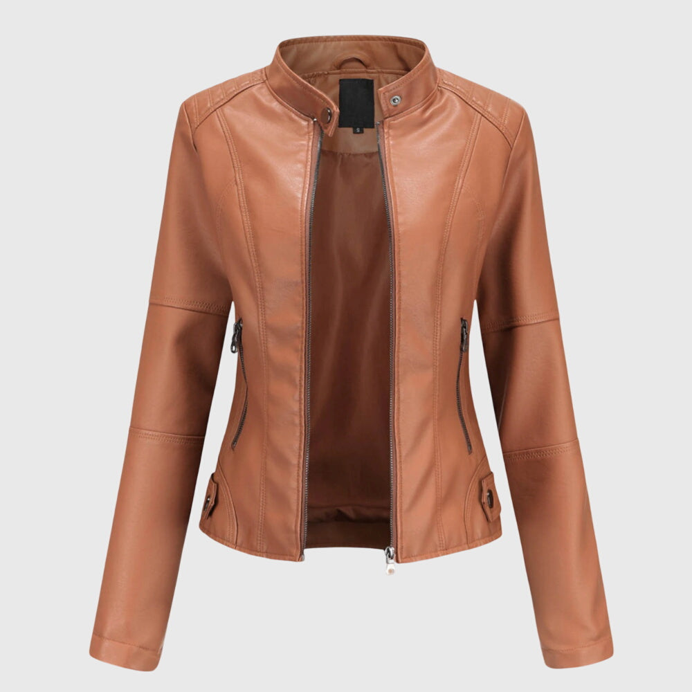 Women's black faux leather biker jacket