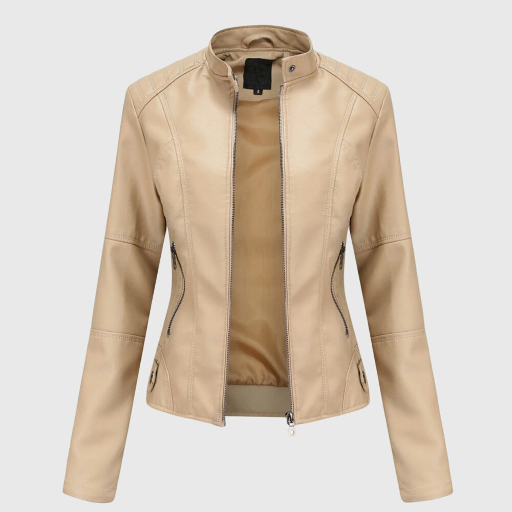 Women's black faux leather biker jacket