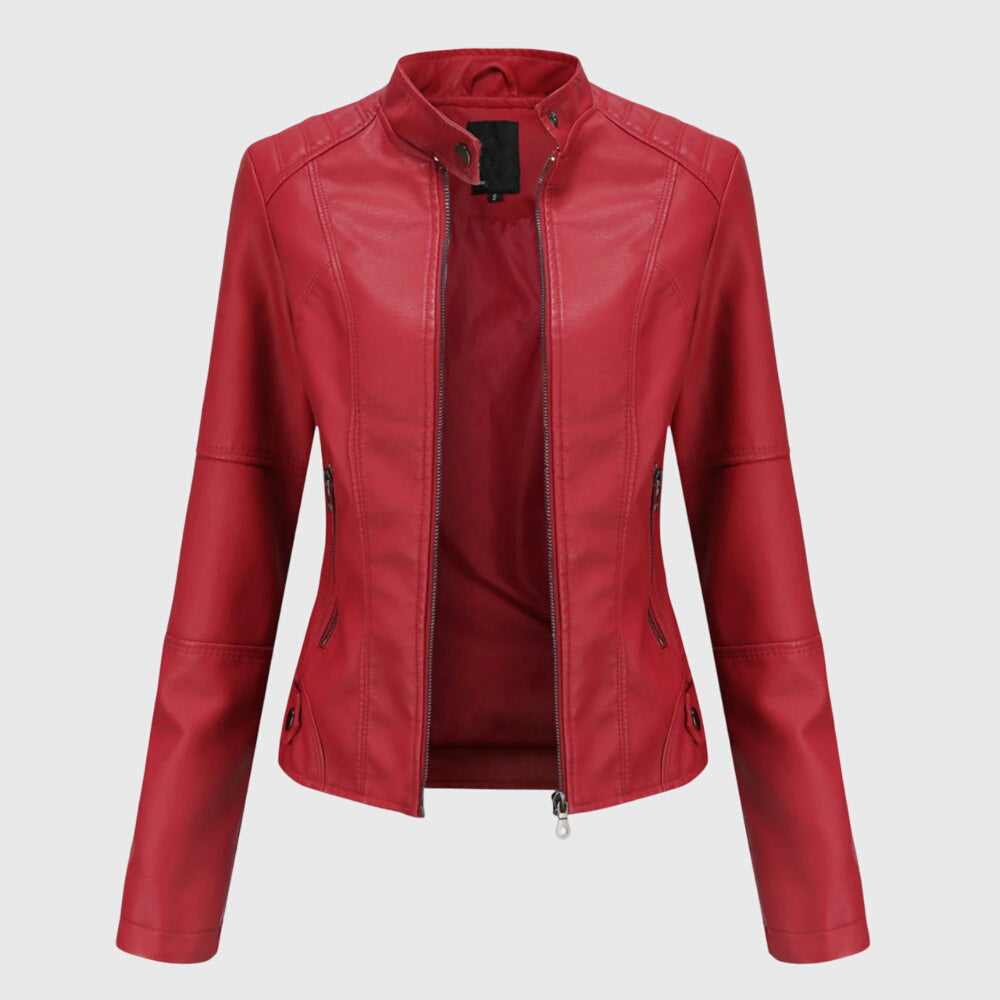 Women's black faux leather biker jacket