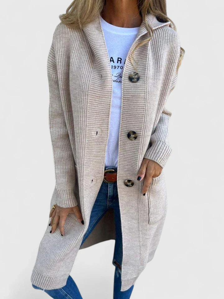 Women's beige button-up cosy knit cardigan