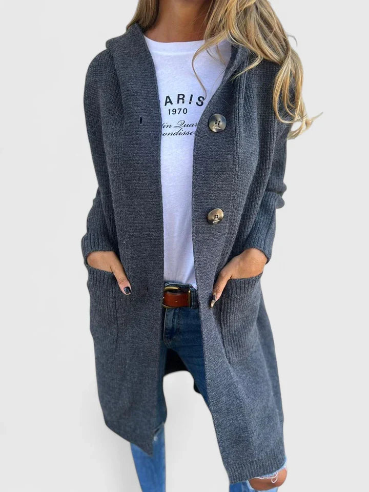 Women's beige button-up cosy knit cardigan