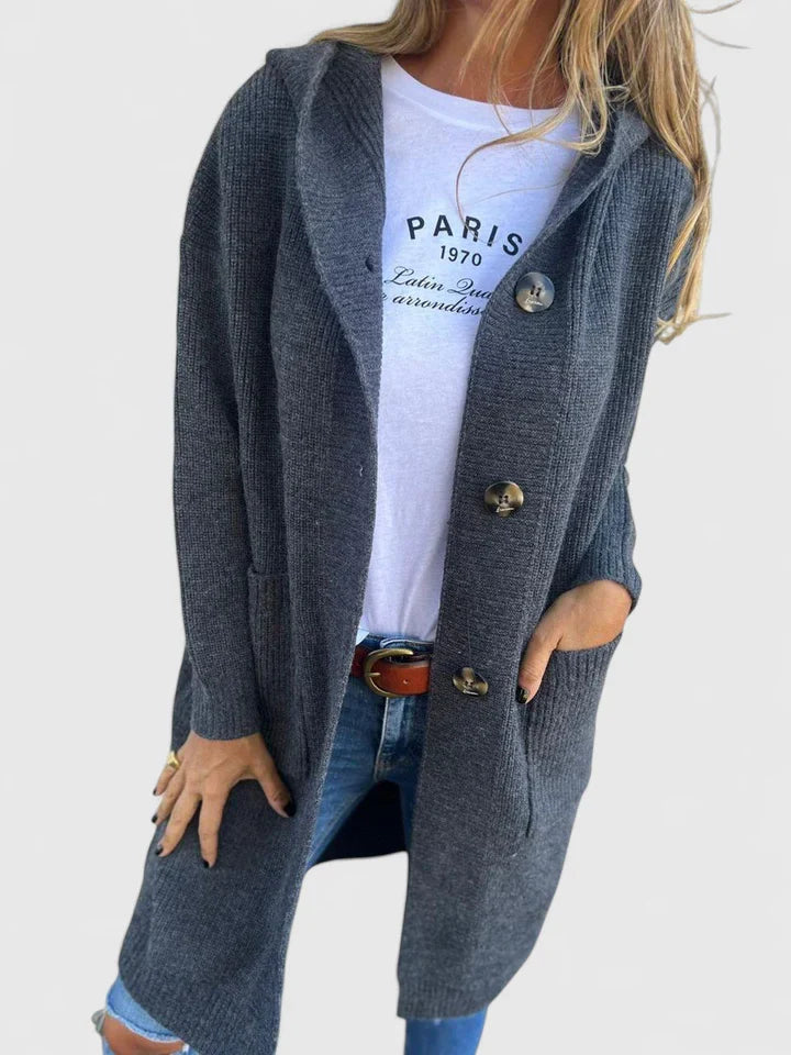 Women's beige button-up cosy knit cardigan