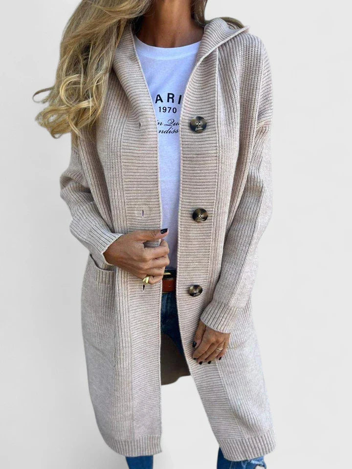 Women's beige button-up cosy knit cardigan