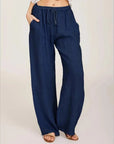 women's wide-leg drawstring cotton trousers