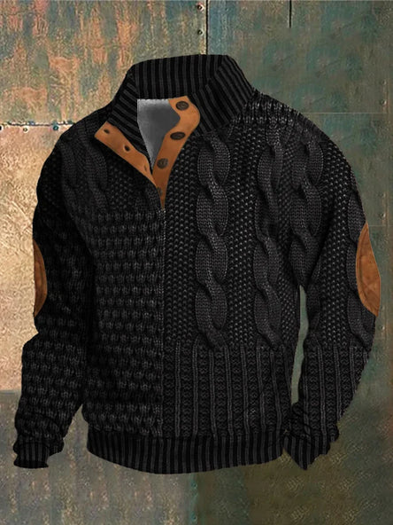 Men's knit jumper in black, retro-inspired design, warm winter knitwear